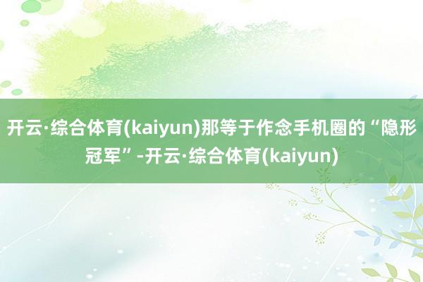 开云·综合体育(kaiyun)那等于作念手机圈的“隐形冠军”-开云·综合体育(kaiyun)